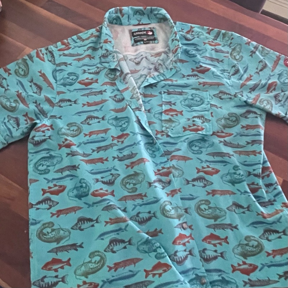 Men's Blue Fish Print Casual Button Down Shirt